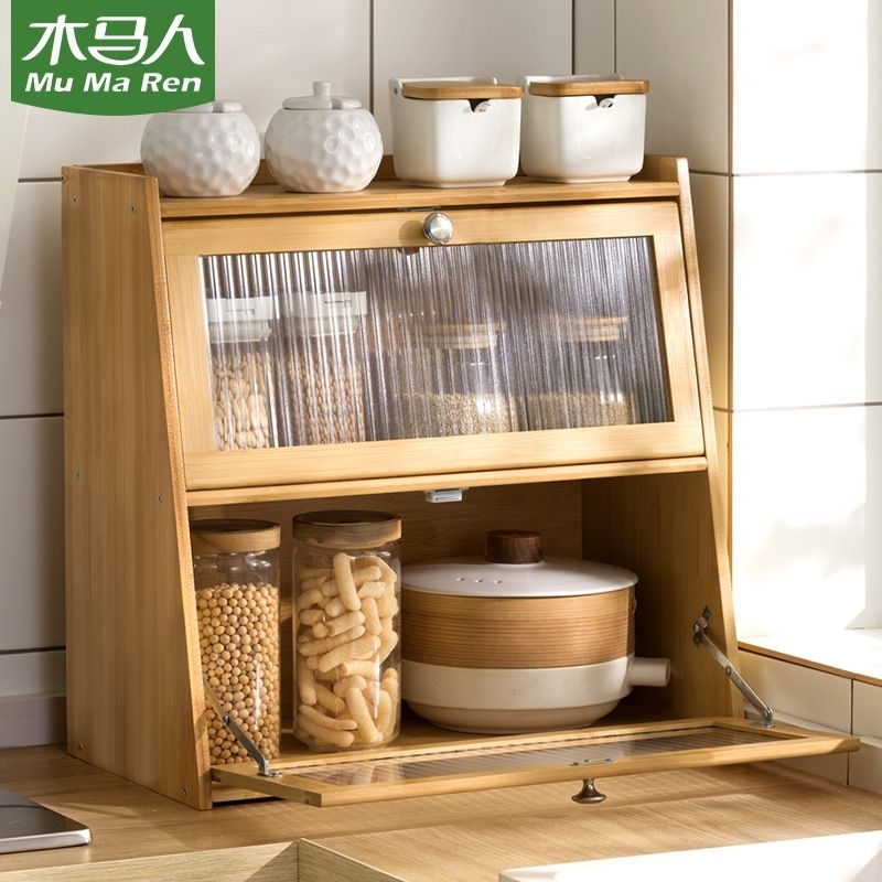Muji Style Bamboo Kitchen Cabinet 50cm Almari Coffee storage rak cawan dining table multifunctional rack