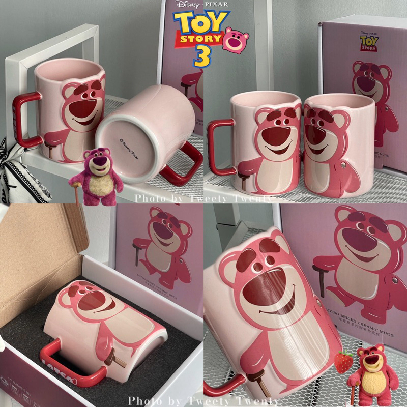 Disney Toystory Lotso Strawberry Bear Ceramic Mug Glass Cup Gift Set Valentine Birthday Present 草莓熊杯