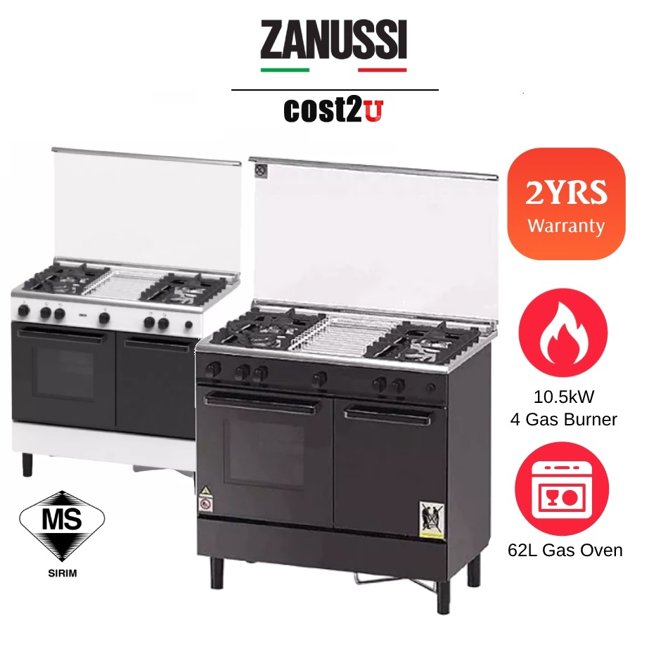 Zanussi Freestanding Gas Cooker 4 Gas Burner & 62L Gas Oven | ZCG940W ZCG940K Dapur Gas Cooker Ketuhar