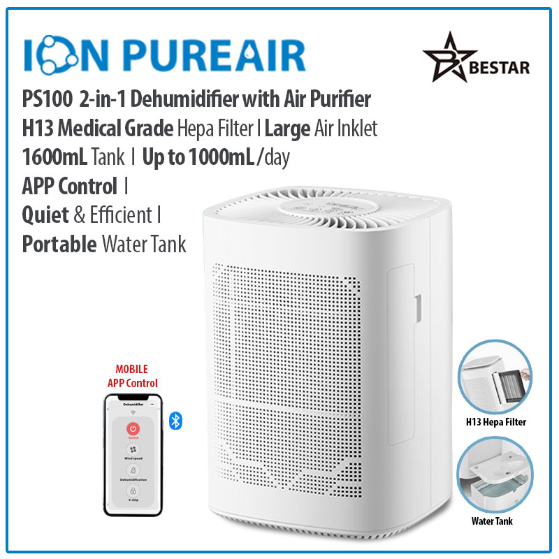 Dehumidifier ION PUREAIR Dehumidifier & Air Purifier PS100/PS80 Medical Grade H13 Hepa Filter