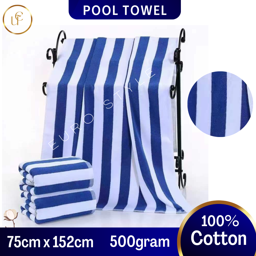 Pool Towel l Beach Towel Blue Strip Line (35x70inchi) Big Towel l 100% Cotton Double Stich