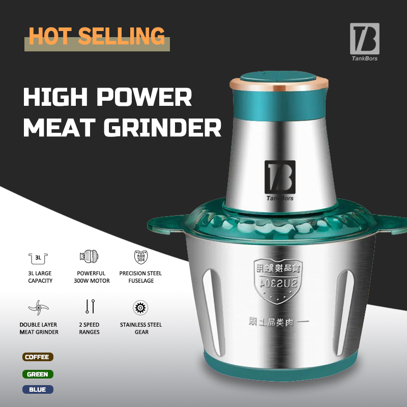 TankBors 3L Stainless Steel Auto Electric Meat Grinder Kitchen MultiFunction Food Meat Blender Mixer Pengisar Daging