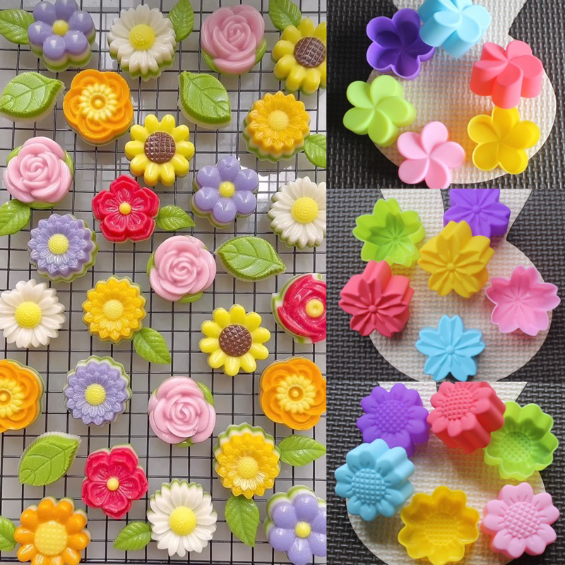 1pc Silicone Flower Mould 5cm Agar Jelly Mawar Acuan Kuih Apam Bunga Candle Soap Rose Sakura Sunflower Daisy Begonia