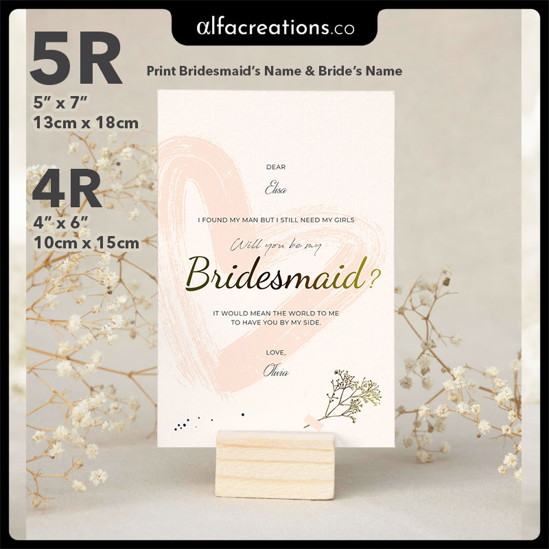 Bridesmaid Card Groomsman Card Print Name 5R 4R Card Custom Print