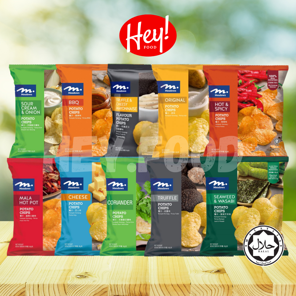 MEADOWS Potato Chips (60g) Truffle/ Seaweed/ Cheese/ TomYum/ Original/ BBQ/ Mala HotPot/ Sour Cream & Onion/ Hot & Spicy