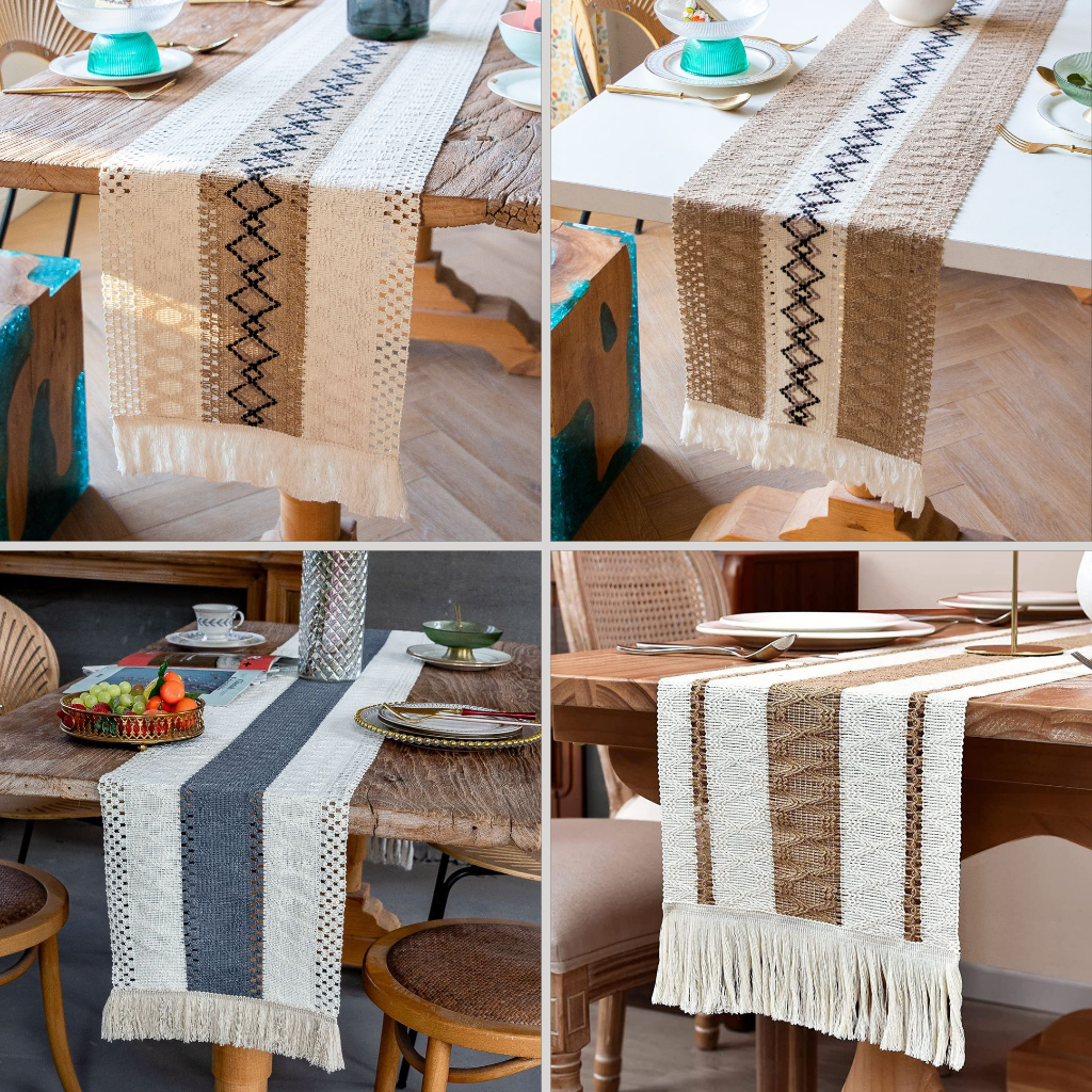 Table Cloth Macrame Table Runner Farmhouse Style Modern Farmhouse Decor Rustic Woven Cotton Kain Meja Panjang 长形桌布