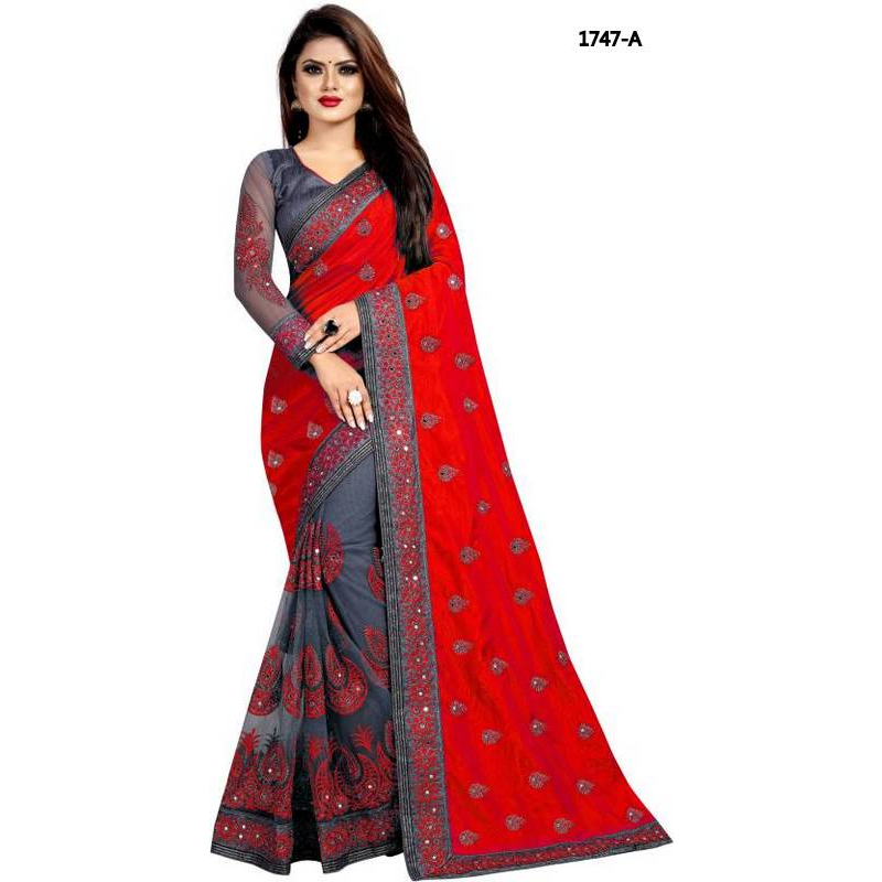 EF-1747~ Vichitra Silk Saree With Satin Blouse Piece