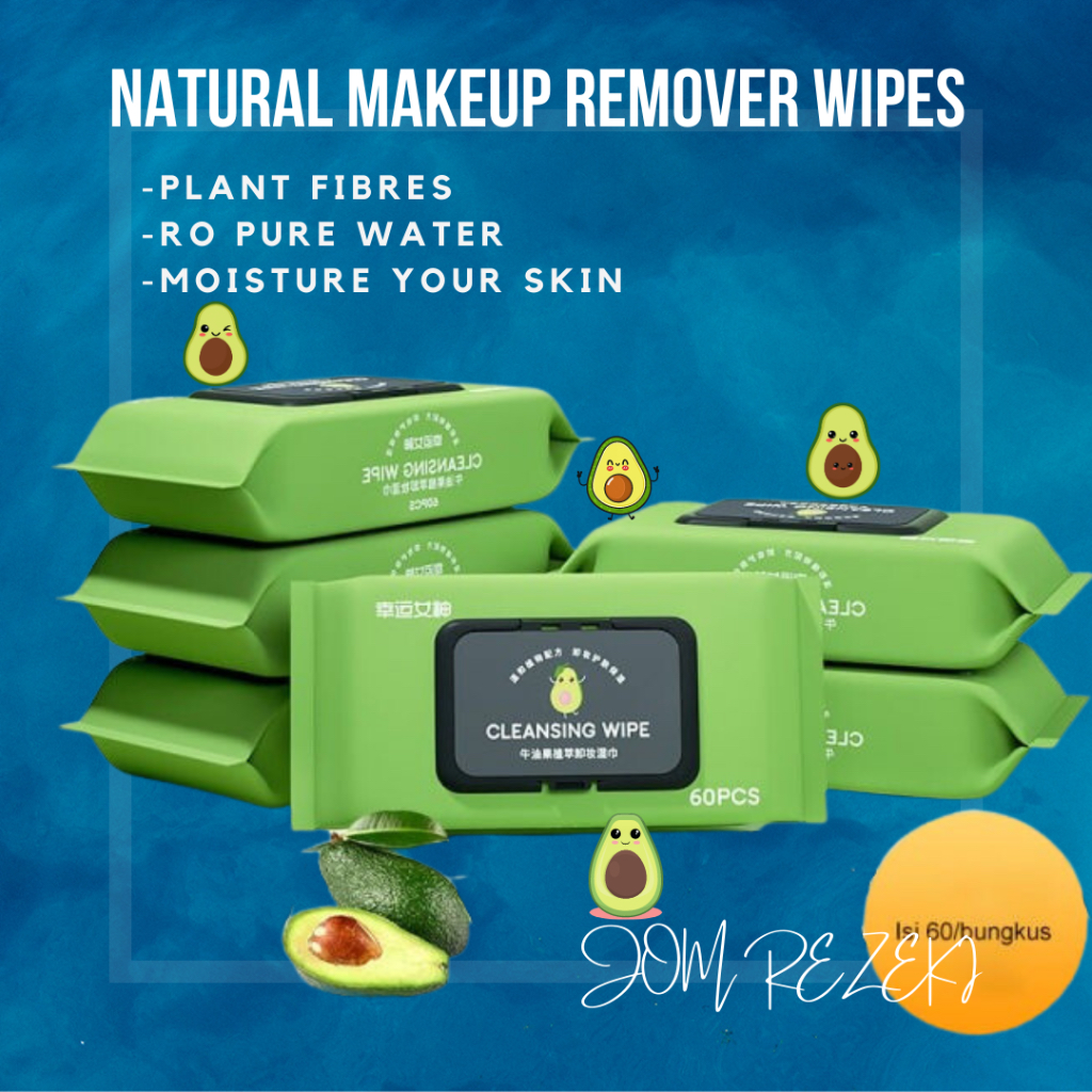 JOM 60PCS Avocado Face Wet Tissue Makeup Remover Wipe Deep Cleansing Moisturising Wipes Cotton Tisu Muka Basah Solek