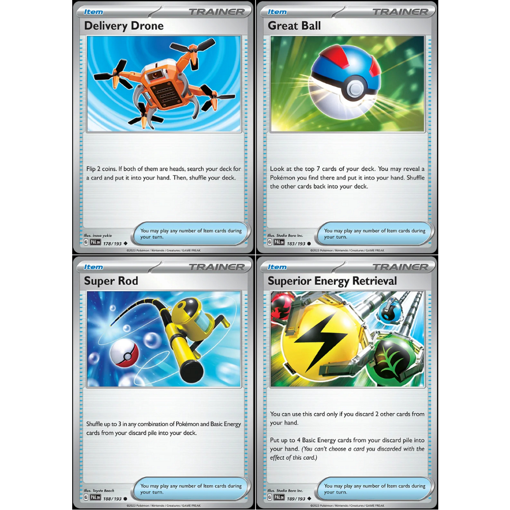 Pokemon TCG: Paldea Evolved: Items- Delivery Drone / FightingAuLait / Great Ball / Super Rod / Superior Energy Retrieval