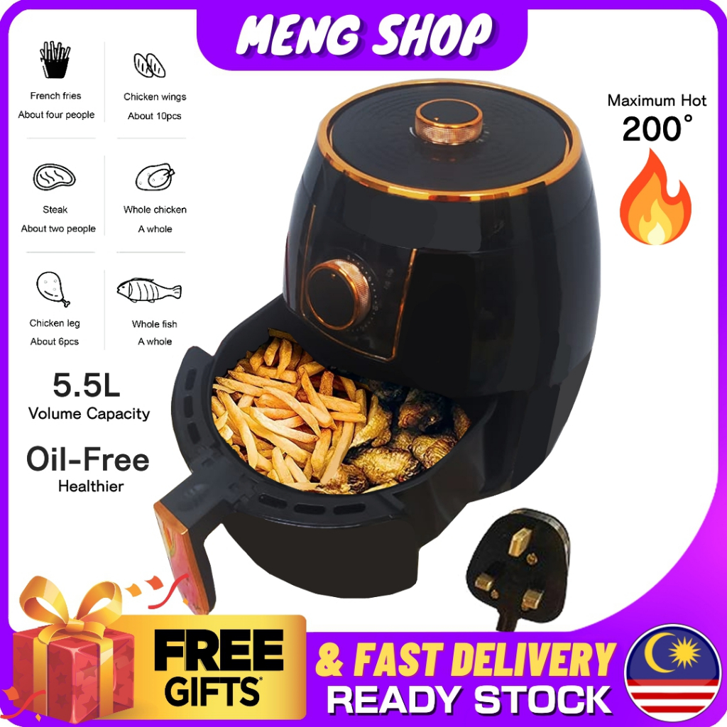 1400W [5.5L] Air Fryer Food Grade Multi-Functional 5.5L Air Fried Vertical Without Oil With Rapid Air Circulation