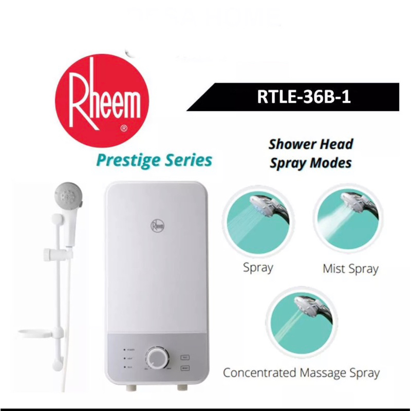 【Offer】Rheem Prestige Instant Water Heater Non-Pump + Shower Head - White RTLE-36B-1