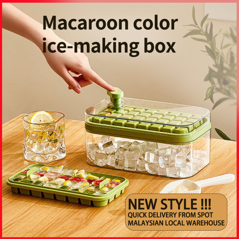 🔥Ready Stock🔥New ICE Cube Maker Mould,  ICE Cube Tray with Top Cover, Ice Mold Quick Freezer Tray Mould 两层妙咔一键出冰冰盒