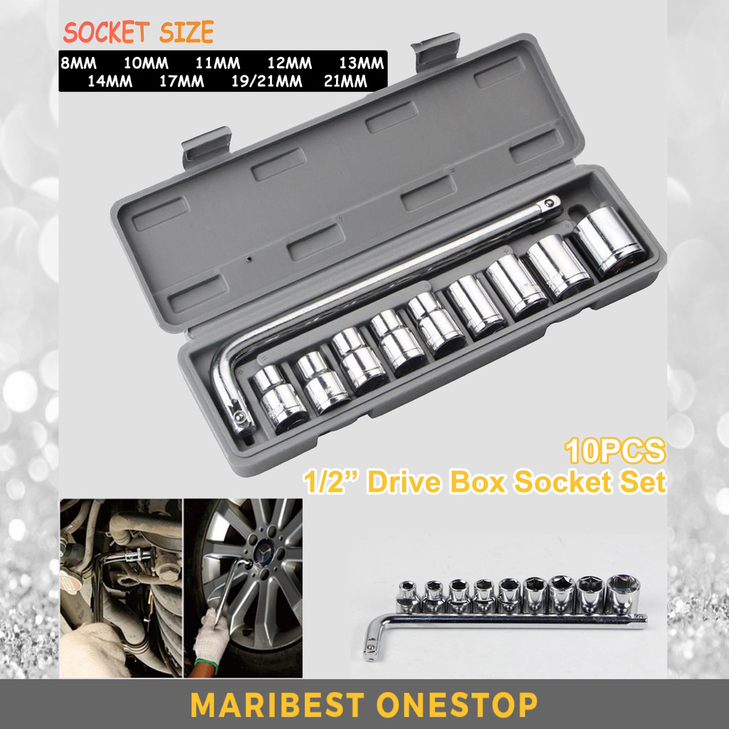 10PCS 1/2" DRIVE BOX SOCKET SET 8MM -21MM (MLG-1810) SEPANA SOKET 套筒扳手