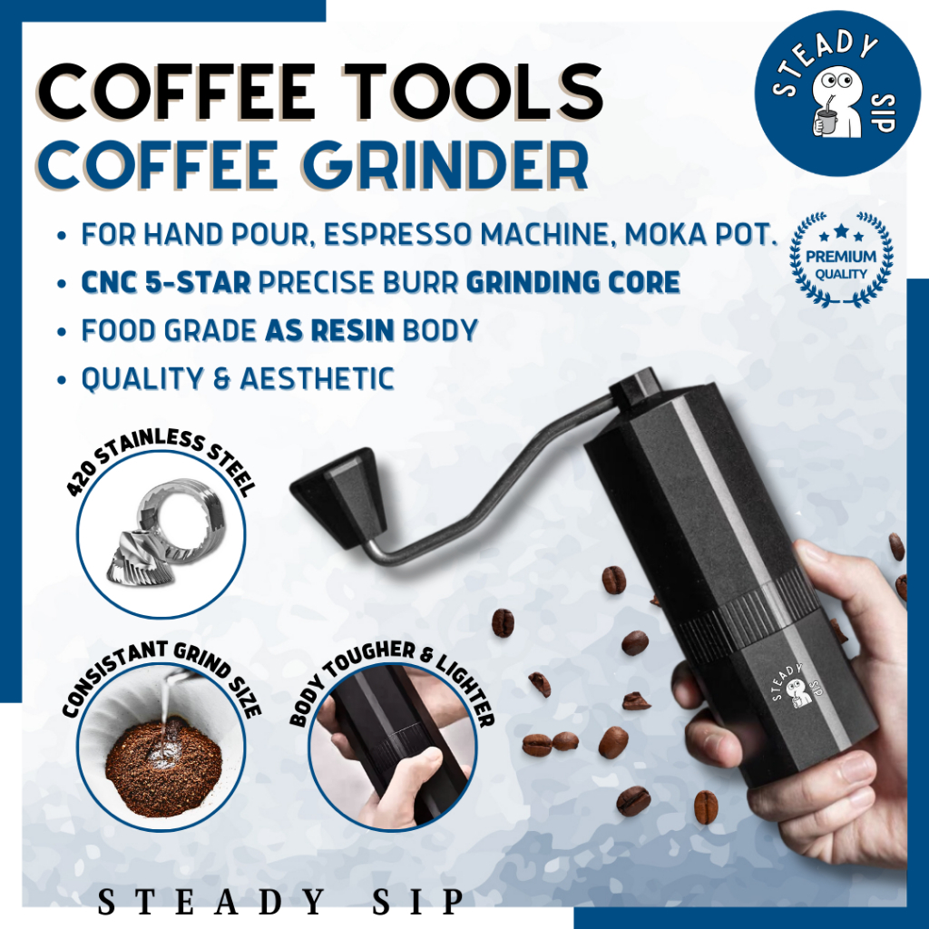 Steady Sip Manual Coffee Grinder Hand Coffee Grinder Camping Filter Coffee Bean Pour Over French Press Grinder 咖啡磨豆研磨机