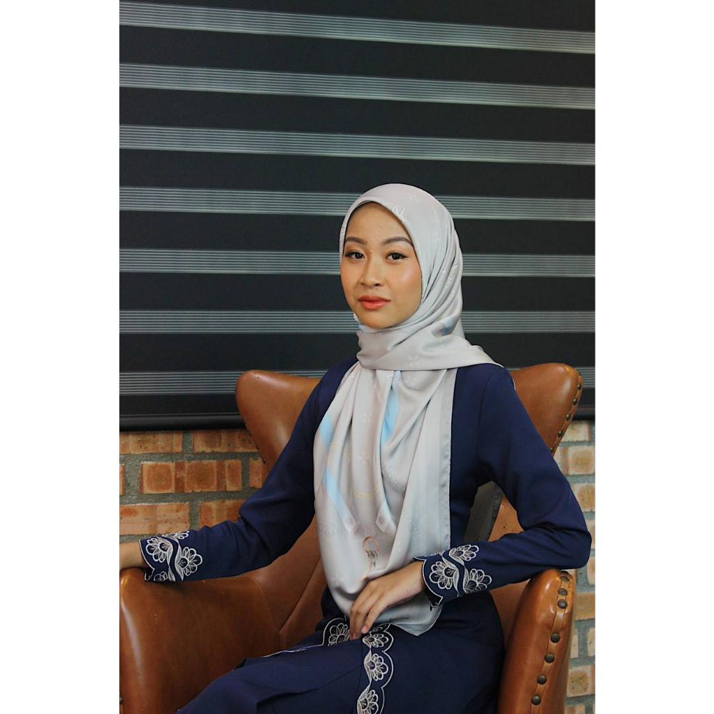 DSZ Grey Bawal Printed Satin Silk