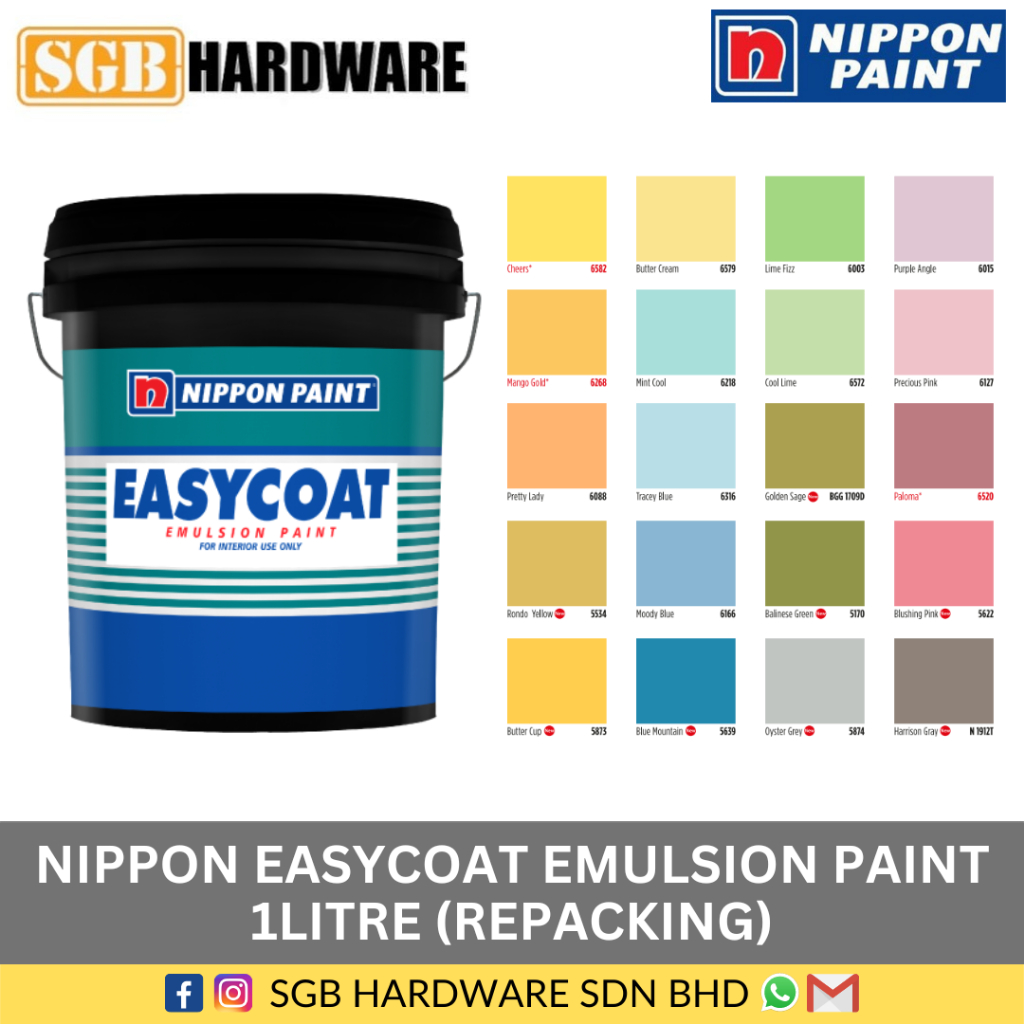 NIPPON EASYCOAT EMULSION PAINT 1L / GRIN EMULSION PAINT 1L /CAT KAPUR/PAINT INTERIOR WALL *
