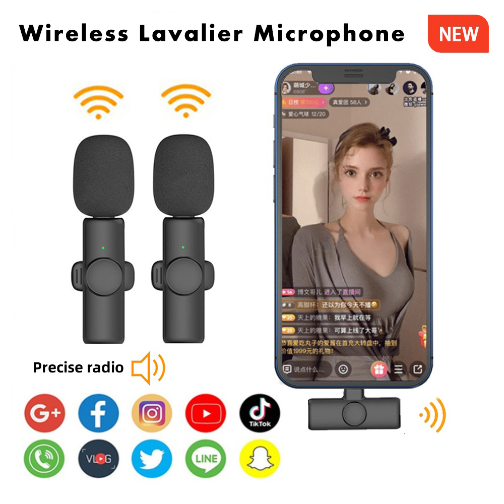 【Ready Stock】Wireless Microphone Portable Mini Mic Lavalier Mini Microphone for PC/Phone/Camera Live Broadcast interview