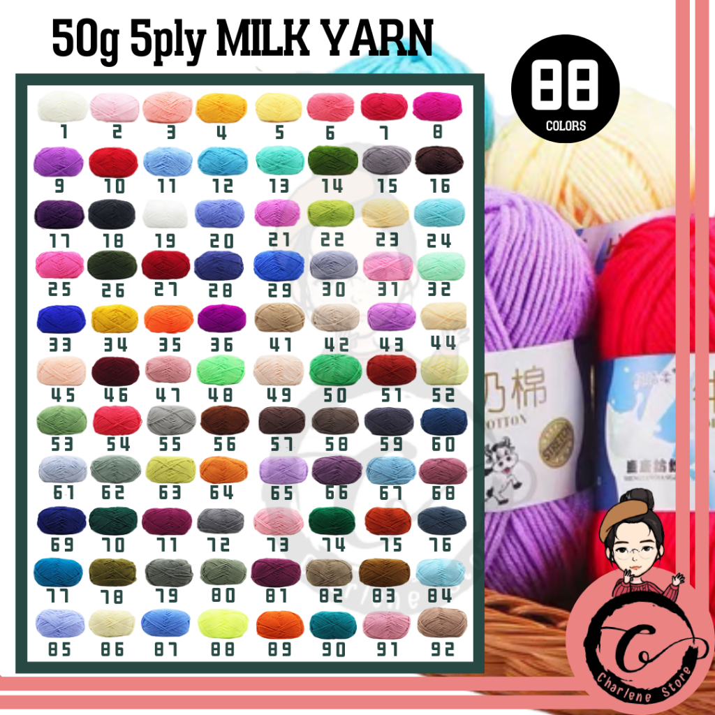Ready Stock 1-53 MILK COTTON WOOL 50g Milk Yarn 5ply Knit Yarn Smooth Yarn Soft Yarn Crochet Yarn Benang Kait