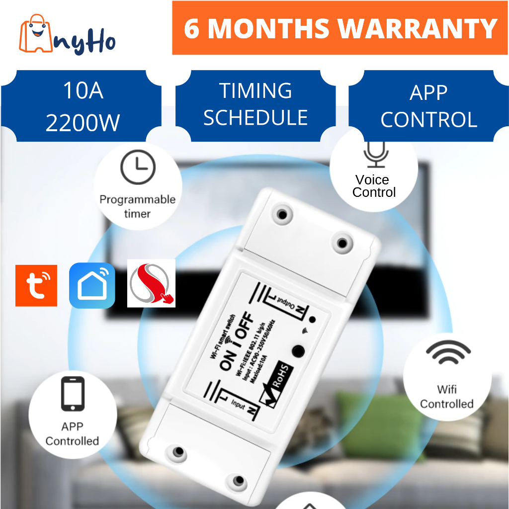 TUYA WiFi Smart Switch 2.4Ghz Wireless Remote Control Breaker 10A 2200W Timer Relay Switch Module