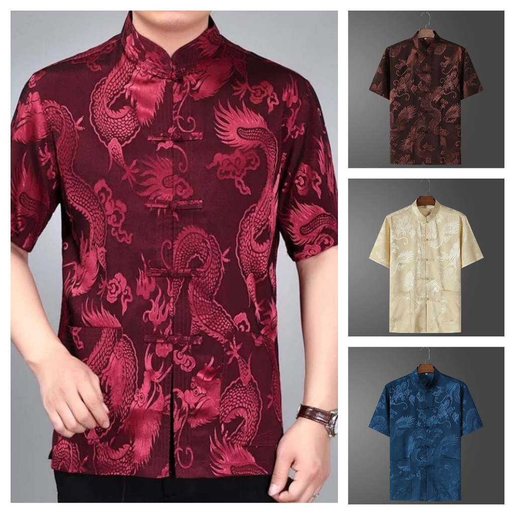 daidai (Ready Stock) 唐装男短袖汉服 Men Samfu Traditional Short Sleeve Cina Baju Raya Lelaki Man CNY Chinese New Year Tang Suit