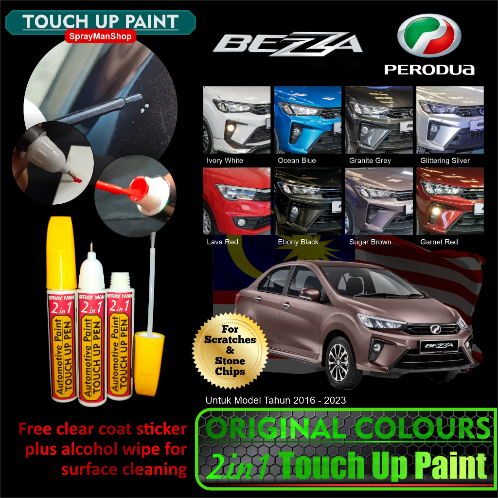 Perodua Bezza Touch Up Pen Original Factory Colour 2in1 (17ml) Pen And Brush