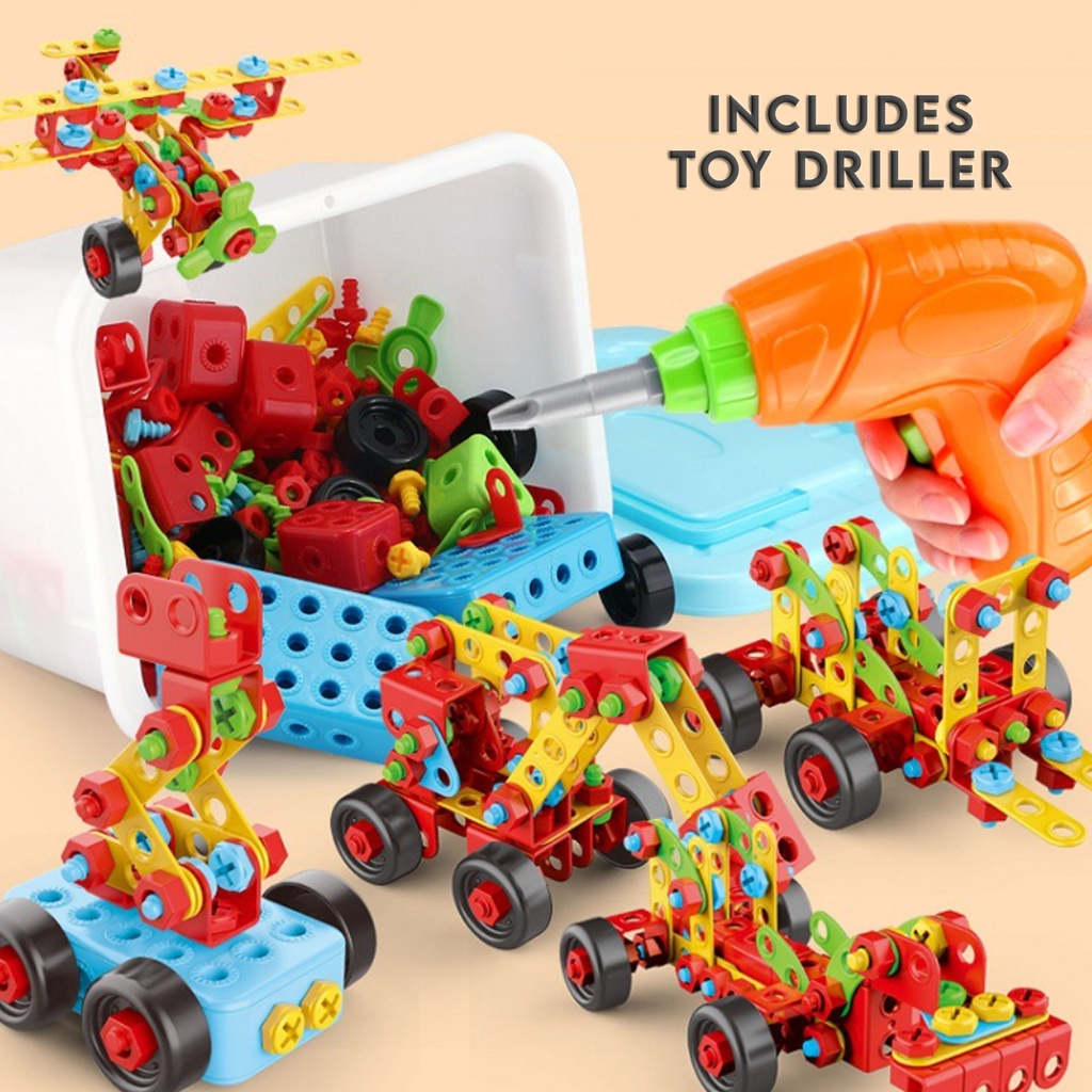 288Pcs 3D STEM Building Blocks Children Electric Drill Toy Set Screw Puzzle Kids Educational Toys Kids Tool Kit Plastic