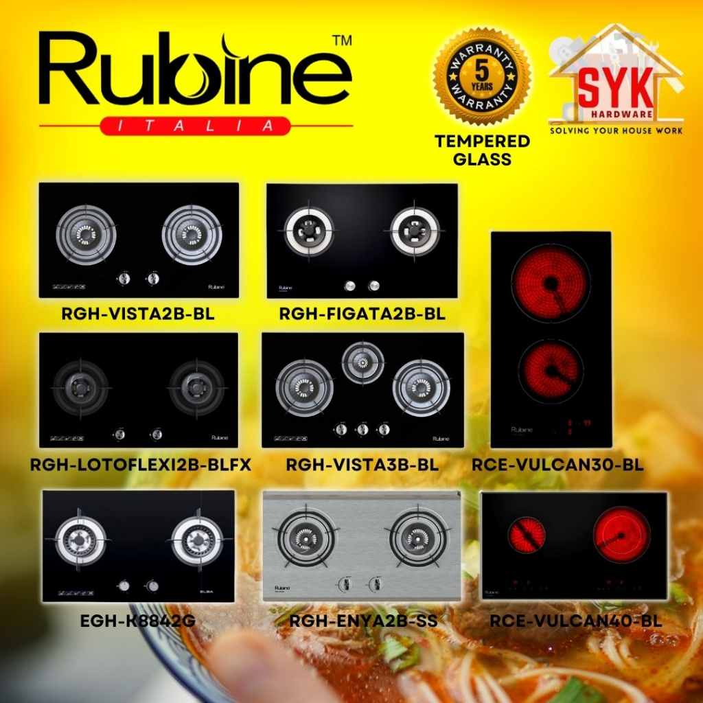 SYK (Free Shipping) Rubine Dapur Gas Masak Kaca Kitchen Hob Gas Cooking Stove Stainless Steel Kitchen Appliances 煤气炉 煤氣爐