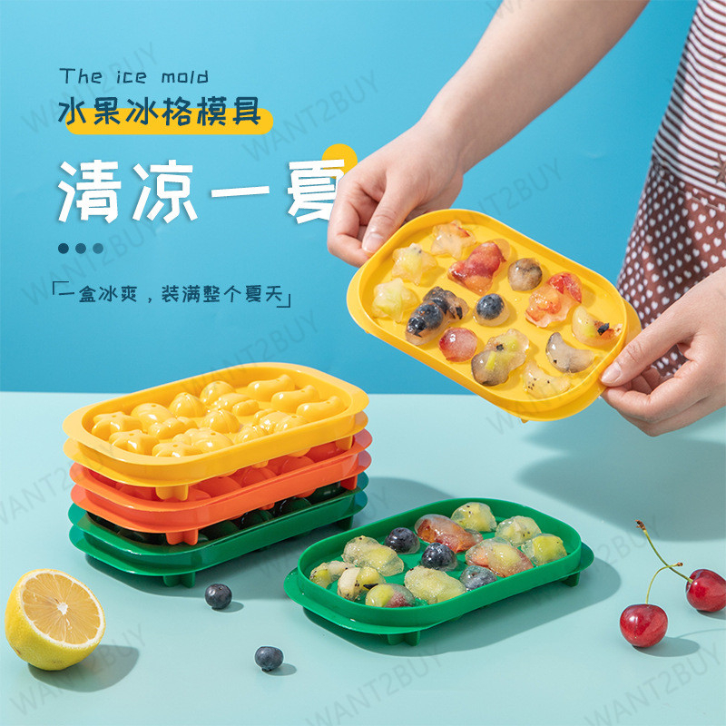 🇲🇾 Cartoon Fruit Ice Maker Tray Cells Cube Grids DIY Creative Small Jelly Mold Square Shape Kitchen Tools Bekas Air Batu