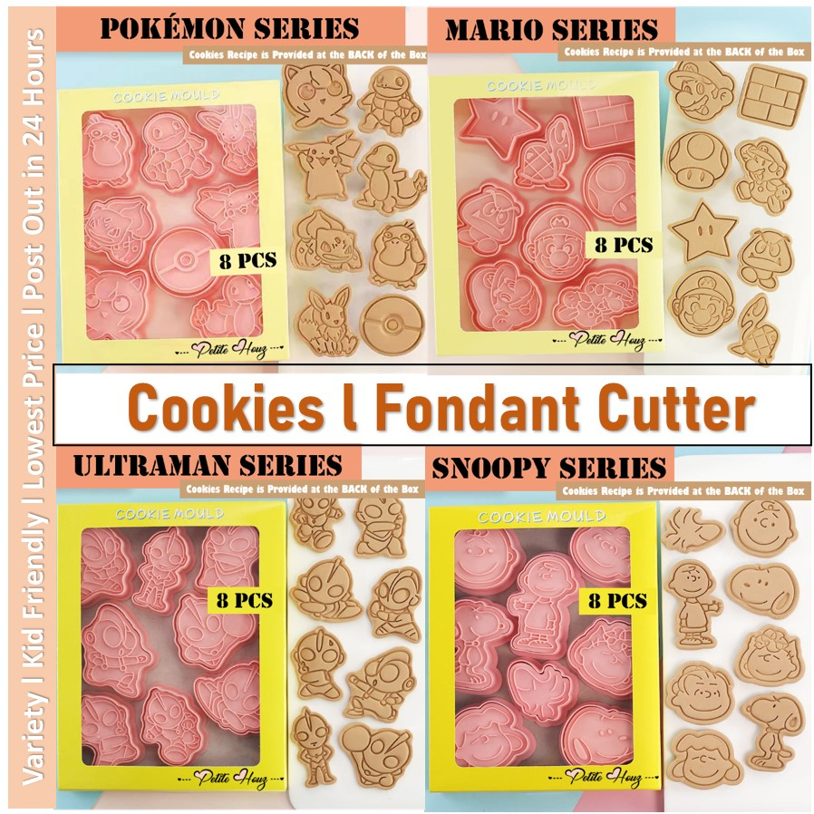 [Petite Houz] Ready Stock 8 Pcs Cookies Cutter Pokemon Ultraman Mario Snoopy Cartoon Cute Mould Cake Acuan Biskut Baking