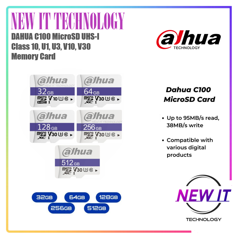 DAHUA C100 & P100 MicroSD UHS-I Class 10,U1,U3,V10,V30 Memory Card Read Speed Up to 95MB/s(32GB,64GB,128GB,256GB,512GB)