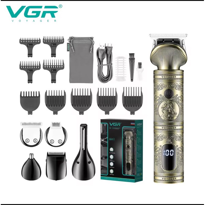 VGR V-106 Professional 6 in 1 Hair Clipper/Men Shave/Nose Trimmer Zero Cutting USB Charging Strong Power Cord&Cordless