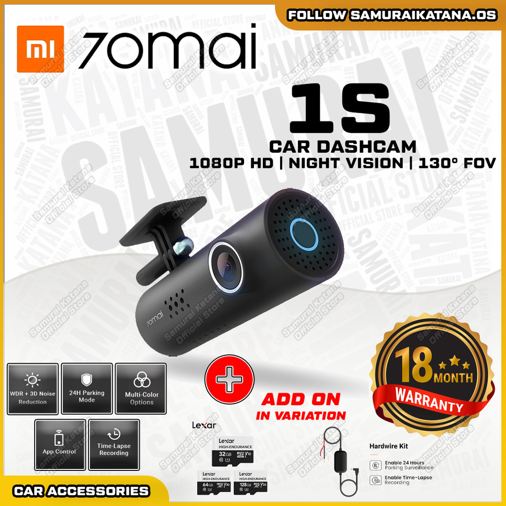 Original 70mai Car Dashcam Recorder 1S 1080p HD Video 130 FOV App Control Parking Mode Cam Kereta