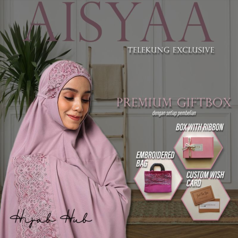 Telekung Cotton Sulam Exclusive Aleena Gift Box set FREE beg woven, box, wish card, riben, beg sulam