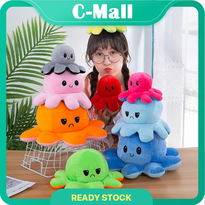 C-MALL Tiktok Reversible Octopus Plush Doll Double-Sided Color Flip ins Online Bipolar Plushie Stuffed Gifts Kids Doll