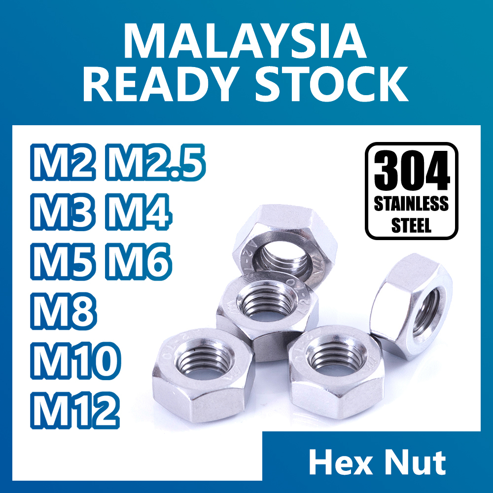 Hex Nut M2 M2.5 M3.5 M3 M4 M5 M6 M8 M10 M12 304 Stainless Steel Hexagon Nut DIN934