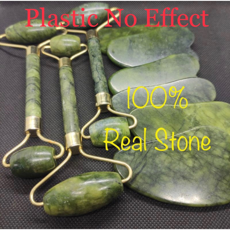 Natural Serpentine Jade Crystal Guasha / Face Roller Massager [100% Stone]