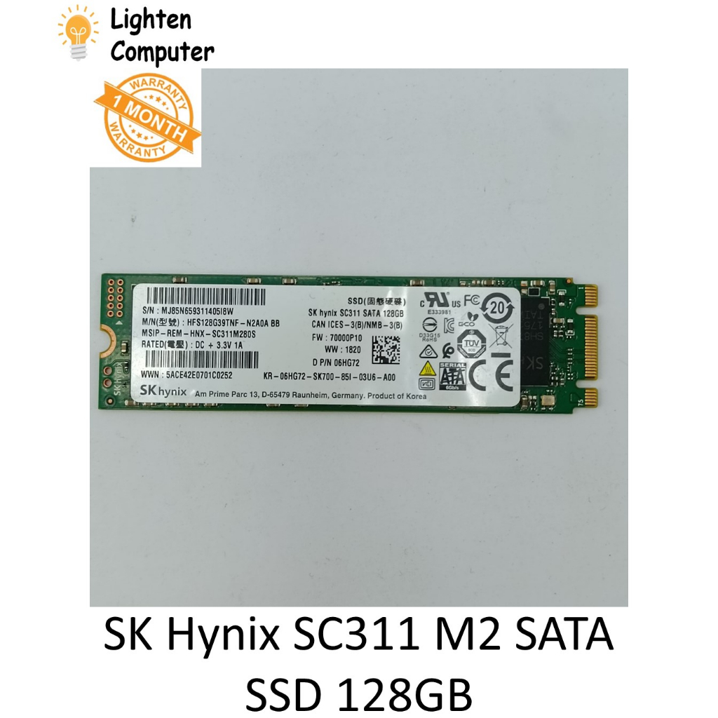 【USED】 SK HYNIX M.2 SC311 SATA SSD 128GB / 256GB | Solid State Drive | 540MB/s Read Speed