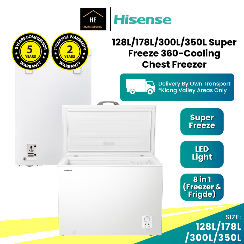 HISENSE Freezer 128L / 178L / 300L / 350L *360-Cooling* Chest Freezer Peti Beku Peti Ais Peti Sejuk FC125D4BWS 雪柜