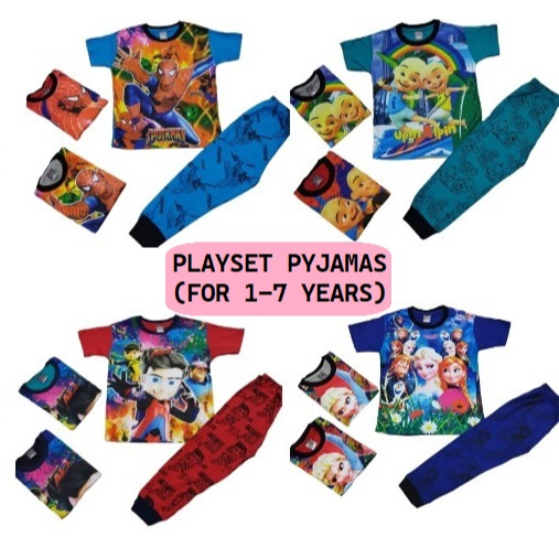 HARGA BORONG Kids COTTON Mix JERSEY Pajamas - Random Color. (1-7Y) Kids Sleepwear Pyjamas Pijama Pyjama Toddler Boy Girl