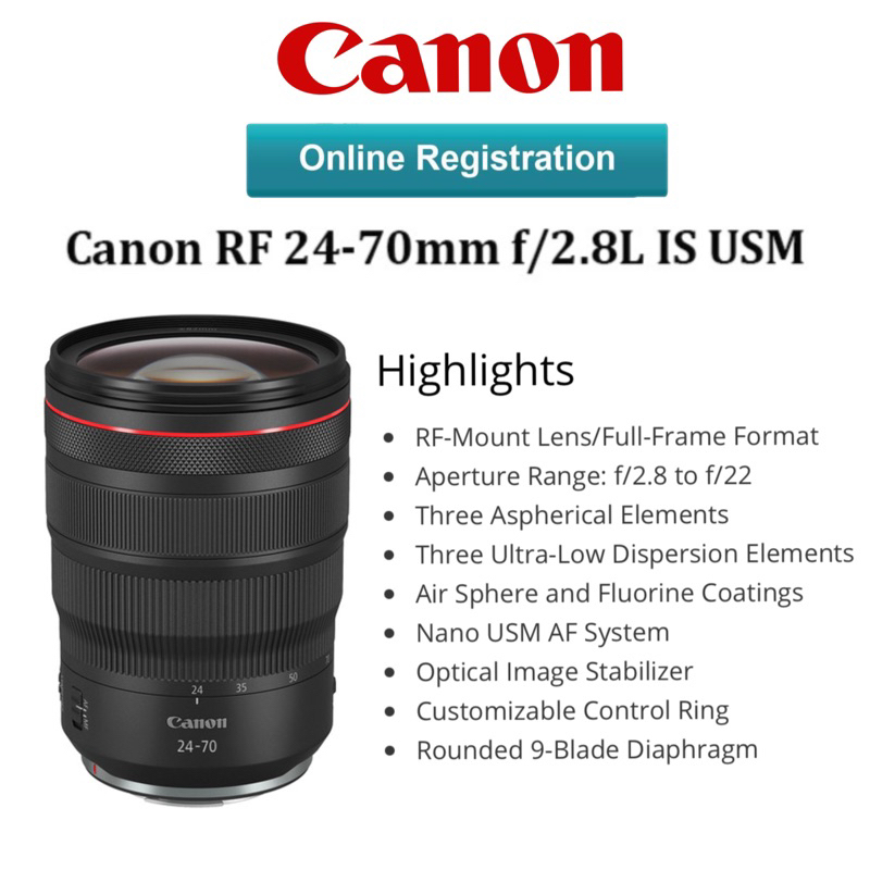 (CANON MALAYSIA SET)CANON RF 24-70mm F/2.8 IS USM Lens Original canon Malaysia warranty RF lens RF 24-70mm F/2.8 IS USM