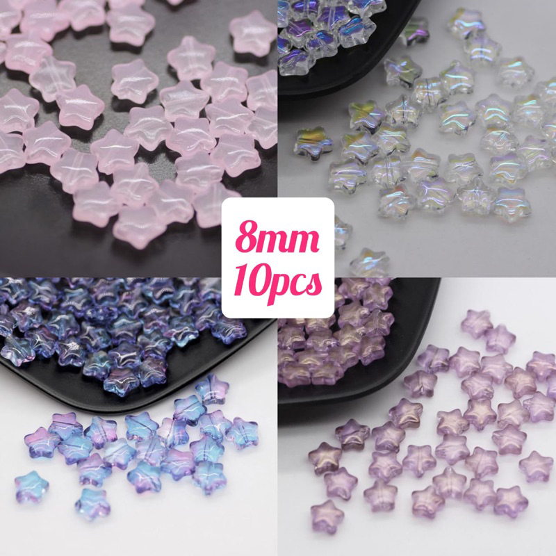 (Ready Stock) 10pcs 8mm Star Beads Spacer Glass Bead Craft Keychain Pendant DIY Manik Bintang