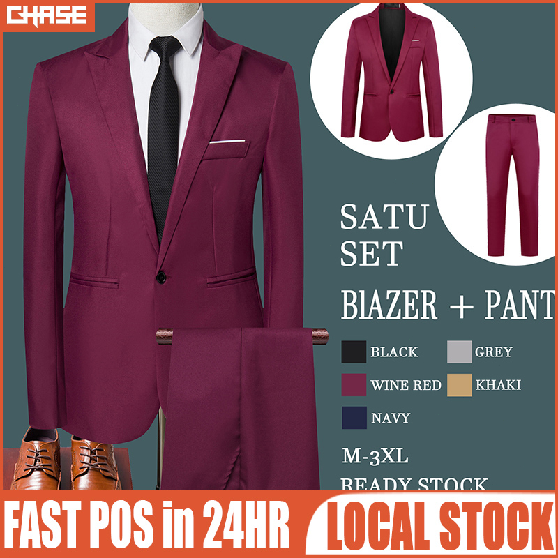 Men Suit Tuxedo Wedding Groom Blazer Jacket with Pant Solid Casual Formal Business Slim Fit 2 Pieces Suits Set