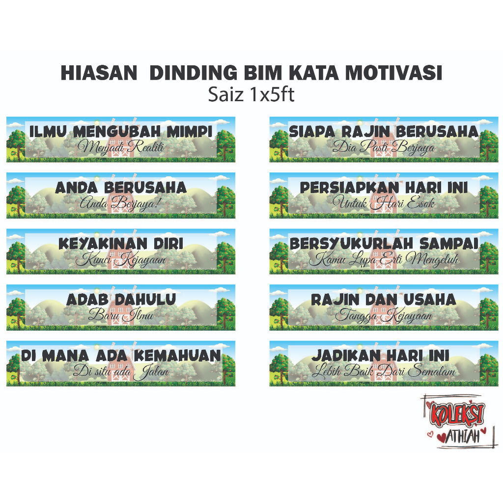 Hot Item Banner Dinding Kata Motivasi / Bim Kelas / Beam Kelas 1x5 kaki - Tema taman