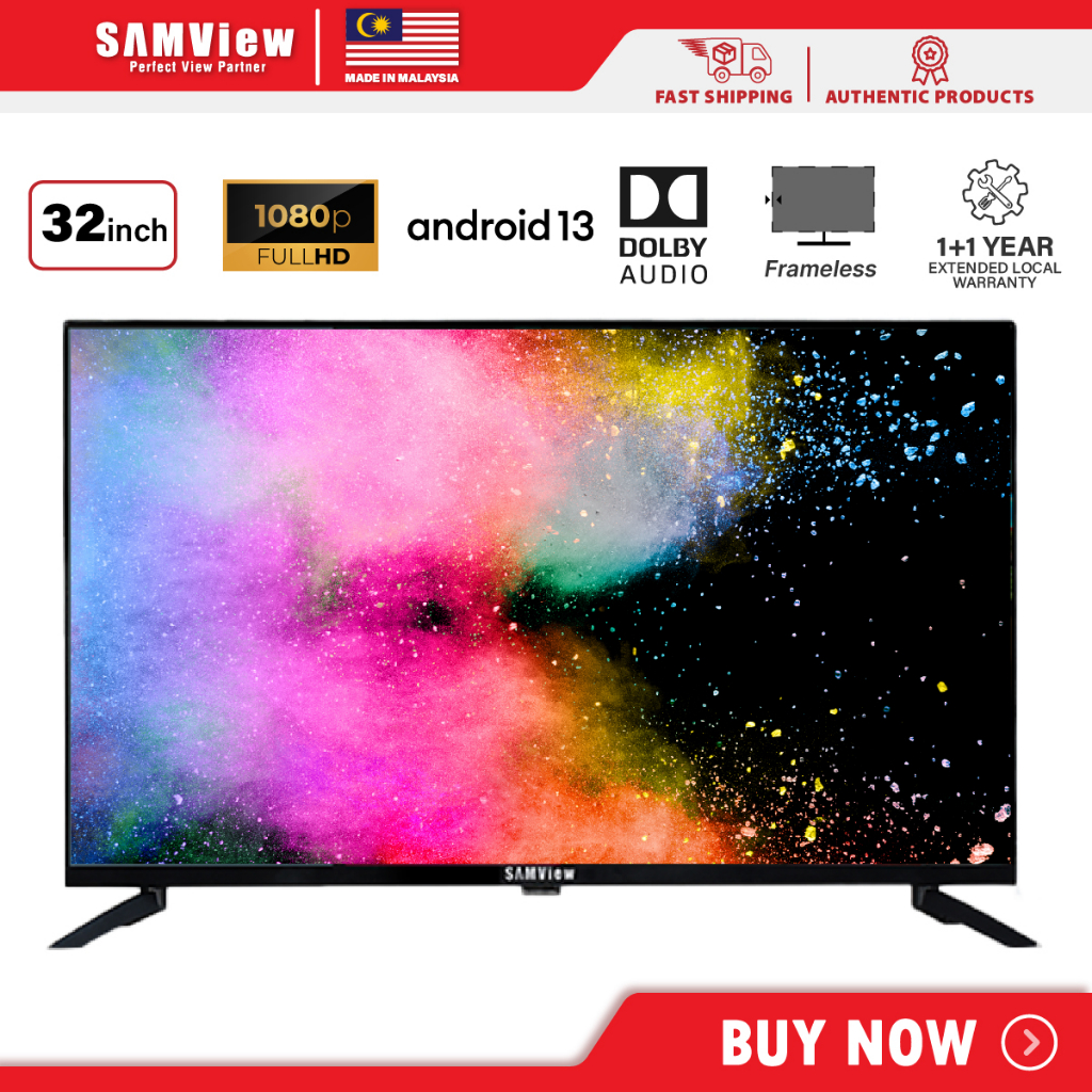 SAMView Smart Digital LED TV With Android OS V.13 FHD 1080I MYTV DVB-T2 Ready (32")