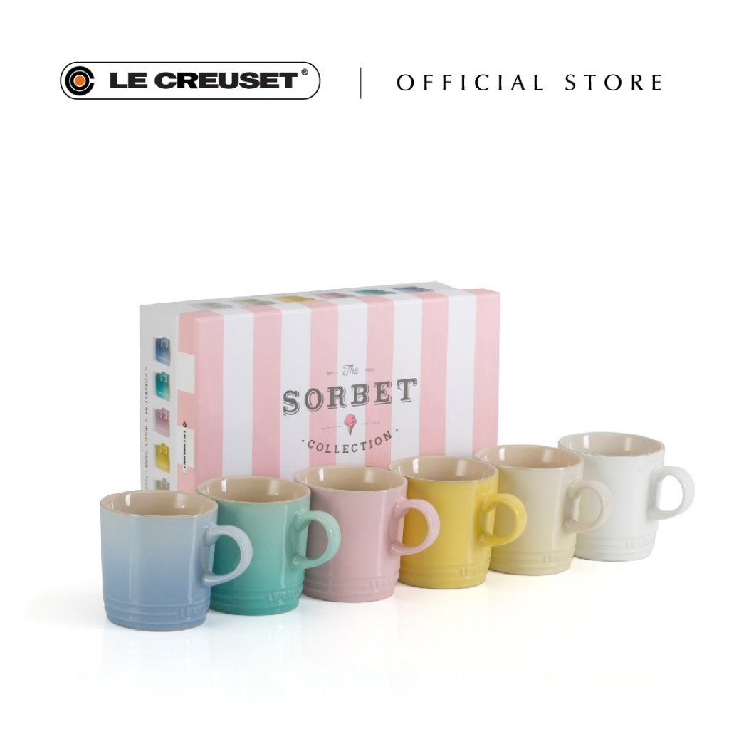 Le Creuset Stoneware Sorbet Mug - Chiffon Pink/Cotton/Mimosa/Coastal Blue/Dune & Cool Mint (350ml x Set of 6)