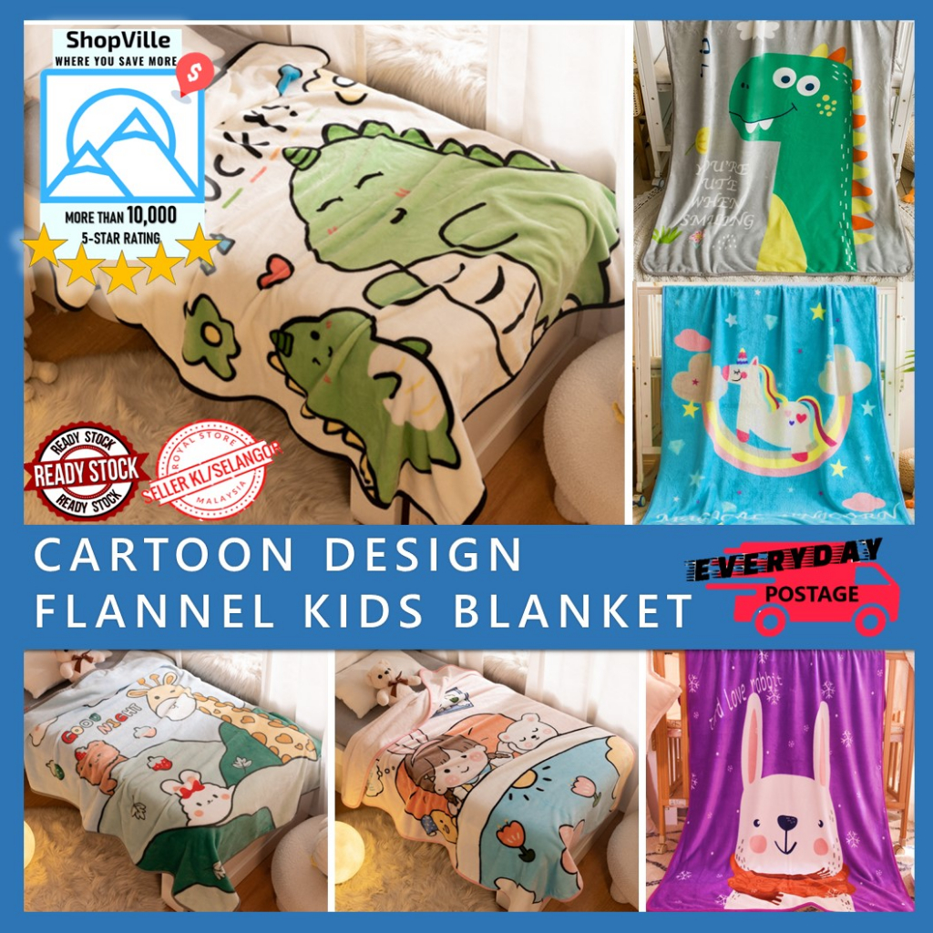 Kids Blanket Selimut Budak Soft Gebu Lembut Baby Cute Cartoon Dinosaur Premium (100cmx140cm) 儿童毯 卡通片