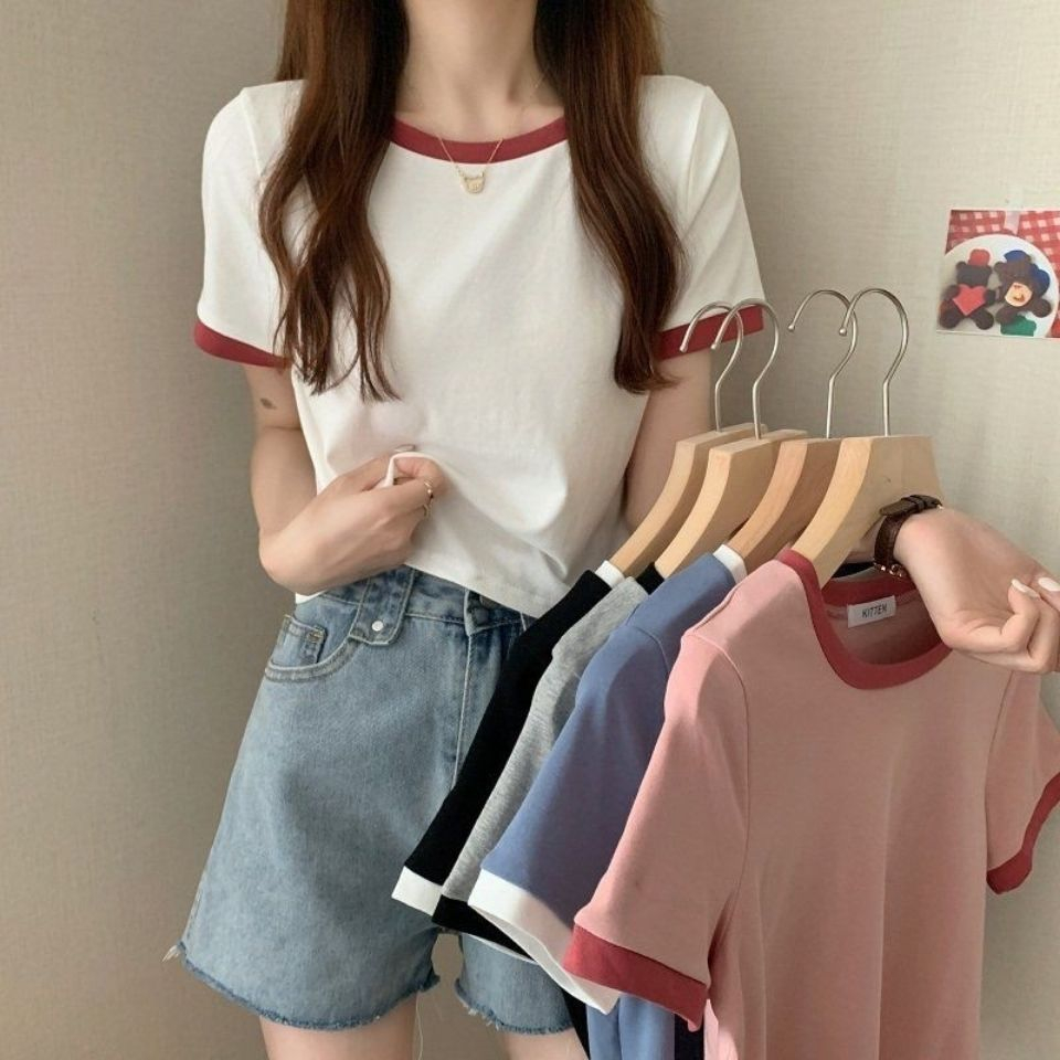 MOCHA Women Short T Shirt Round Neck Casual Crop Top Short Sleeve T-Shirts Basic Top ST316