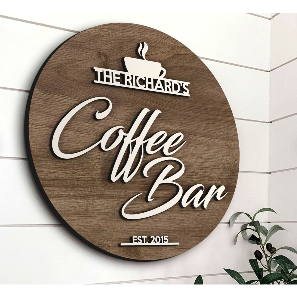 Personalized Logo Coffee Bar, Coffee Shop Sign, Round Wooden Sign, Custom Wood Sign, Home Bar Sign, Pub, Bar