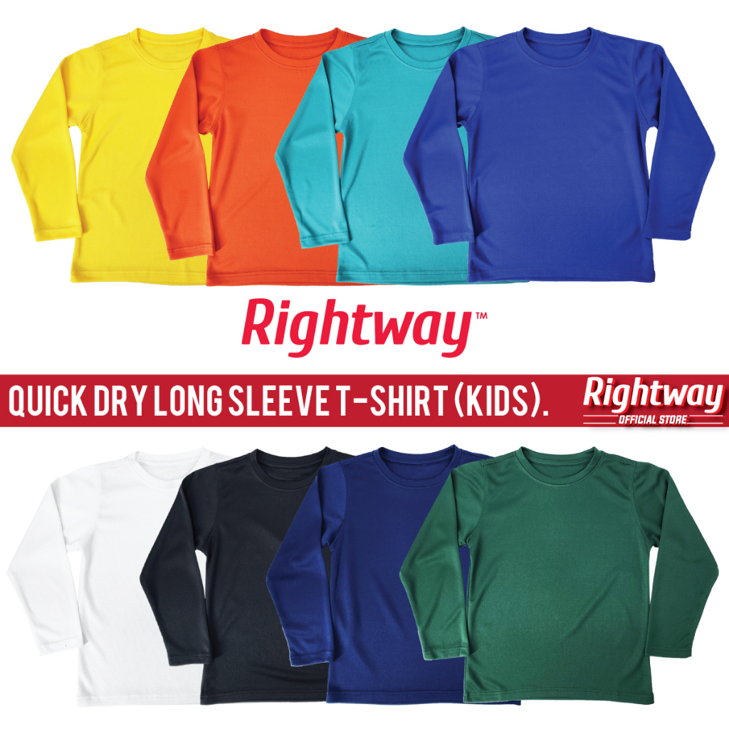 RIGHTWAY Children Kids Size Quick Dry Long Sleeve T-Shirt QDYL62 Youth Size Cool Fit Microfiber Plain Polo - Group B