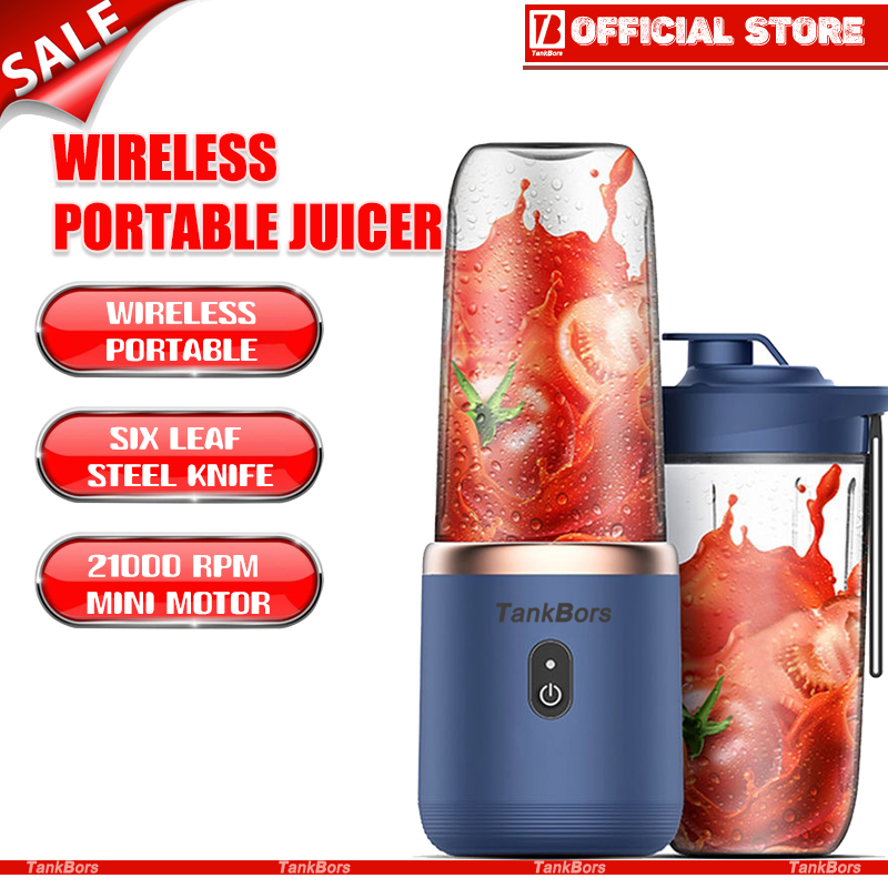 🇲🇾 Malaysia TankBors 400Ml 2Cup Electric fruit juicer blender mixer mini Wireless Portable household USB Charging 6Blade